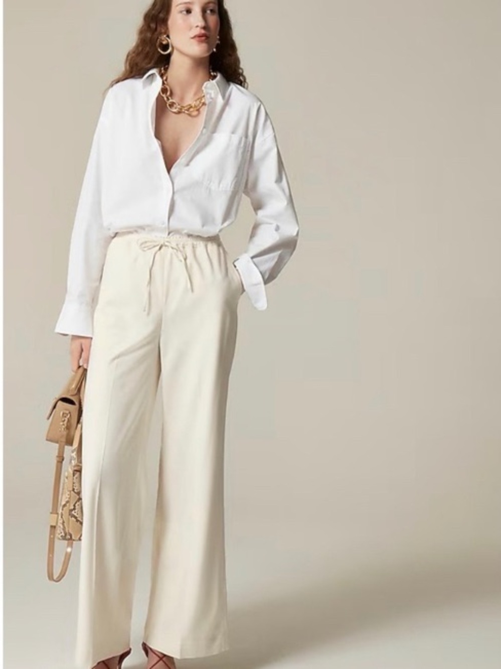 J. Crew Ivory Super wide Stratus Drawstring Pants